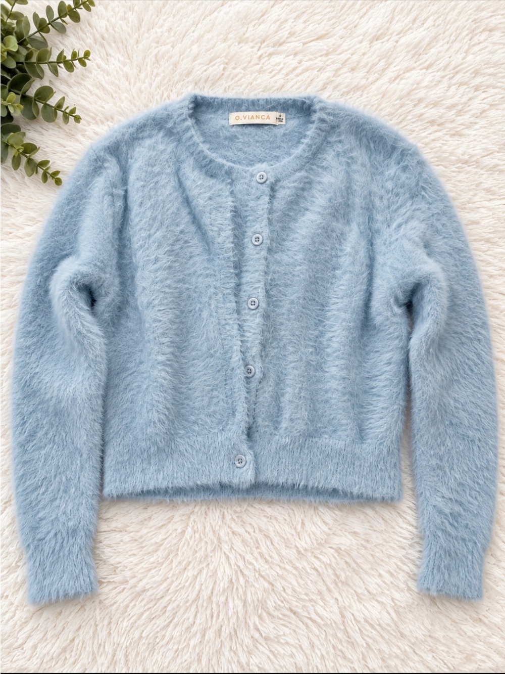 O.Vianca Fuzzy Blue Cardigan Sweater Size Small